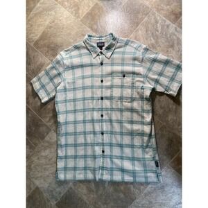 Patagonia Men's‎ Shirt Size Large Seafoam Green Large Plaid 100% Organic Cotton